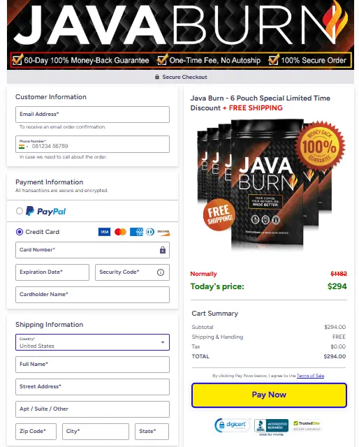 Java Burn Checkout Page